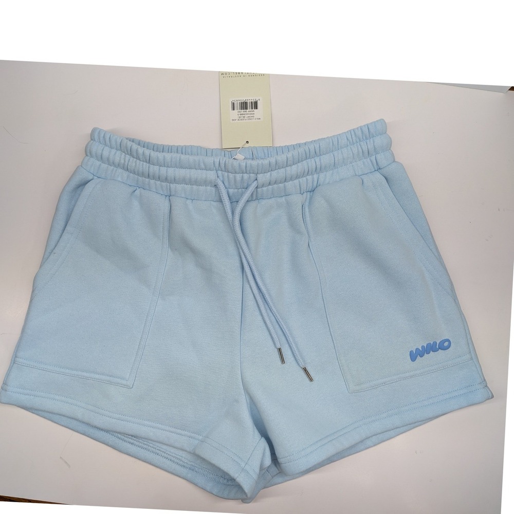 WILO The Label Logo Fleece Jogger Shorts Light Blue S NWT